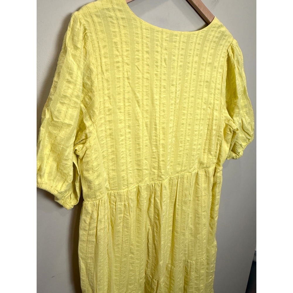 J. Jill Cotton Blend Textured Stripe Tiered Ruffle Midi Dress Modest Yellow L - Picture 4 of 9